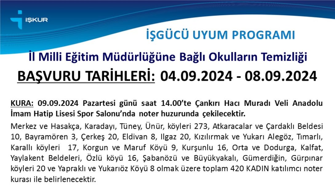 İşgücü Uyum Programı Kapsamında işçi alımı gerçekleştirilecektir.